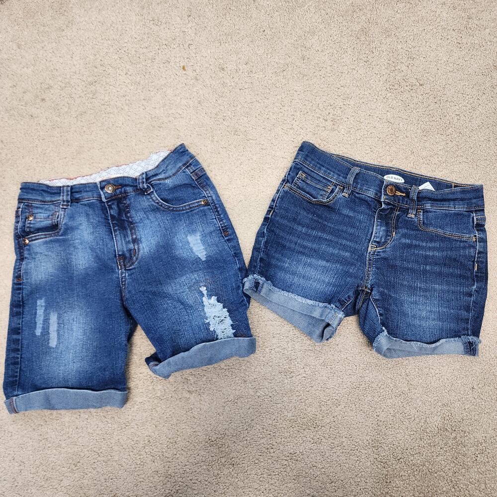 Girls Denim Shorts Bundle Size 8-9 Blue Boyfriend Rolled Distressed Adjustable